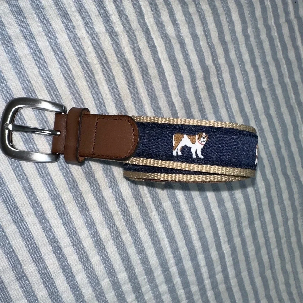 Janie and Jack Boys Navy Dog Embroidered Canvas Leather Belt 2T 3T 100024246